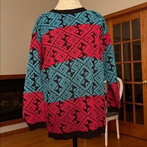 Vintage Saturday Morning Geometric Sweater Pink Blue Black XL eclectic grandpa